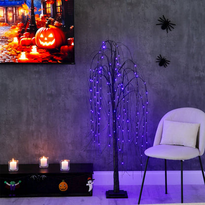 5ft. Pre-Lit Halloween Black Willow Artificial Fall Tree with 144 Orange