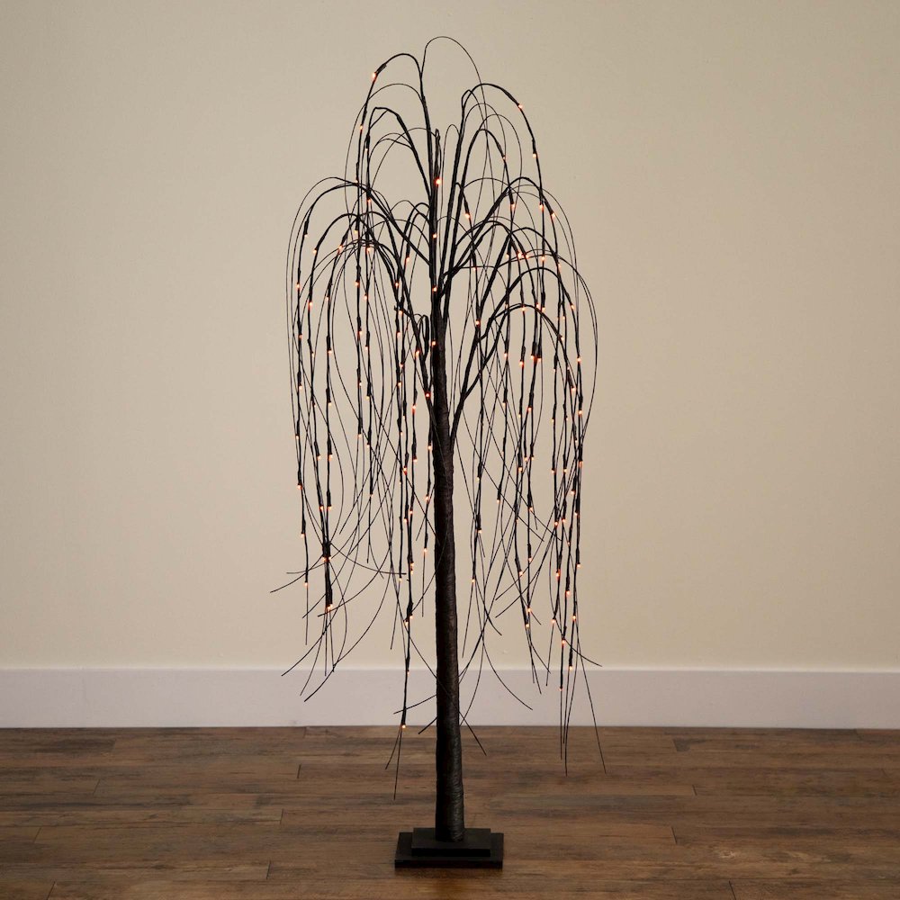 5ft. Pre-Lit Halloween Black Willow Artificial Fall Tree with 144 Orange