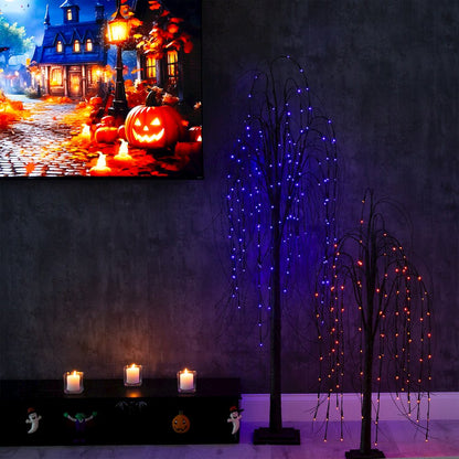 6ft. Pre-Lit Halloween Black Willow Artificial Fall Tree with 160 Orange