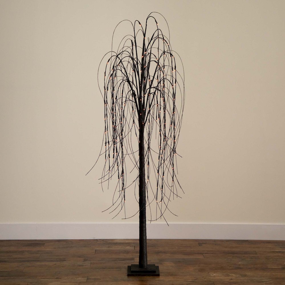 6ft. Pre-Lit Halloween Black Willow Artificial Fall Tree with 160 Orange