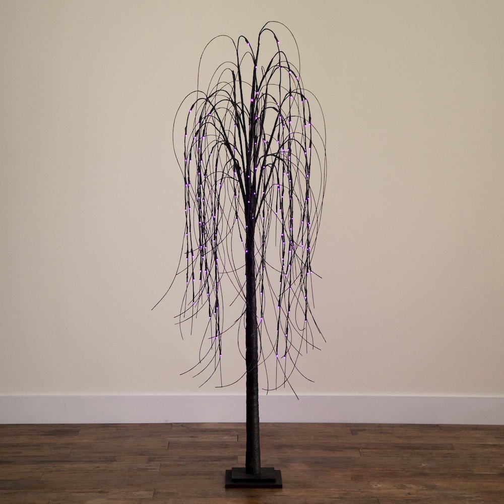 6ft. Pre-Lit Halloween Black Willow Artificial Fall Tree with 160 Orange