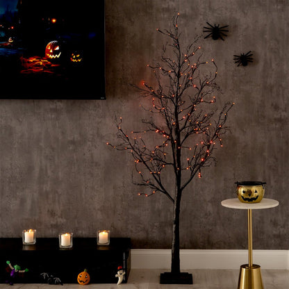 6ft. Pre-Lit Halloween Black Twig Artificial Fall Tree with 300 Orange