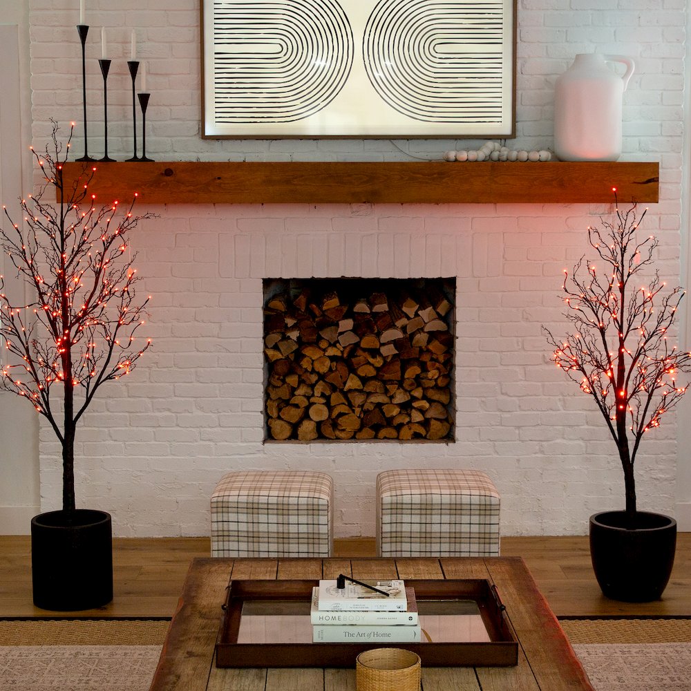 6ft. Pre-Lit Halloween Black Twig Artificial Fall Tree with 300 Orange