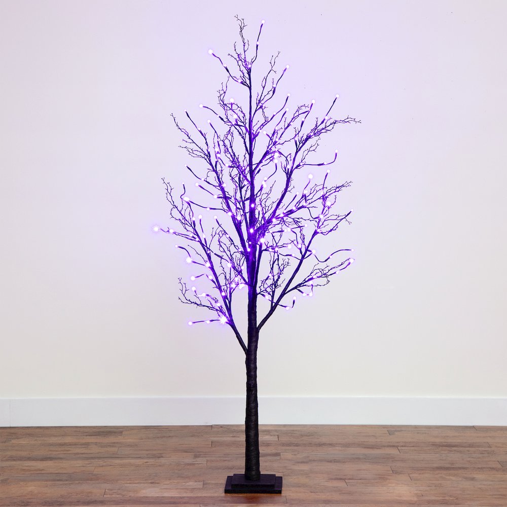 6ft. Pre-Lit Halloween Black Twig Artificial Fall Tree with 300 Orange
