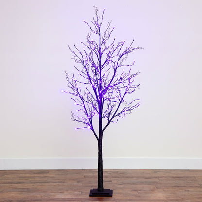 6ft. Pre-Lit Halloween Black Twig Artificial Fall Tree with 300 Orange