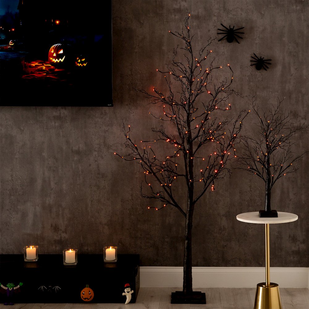 6ft. Pre-Lit Halloween Black Twig Artificial Fall Tree with 300 Orange