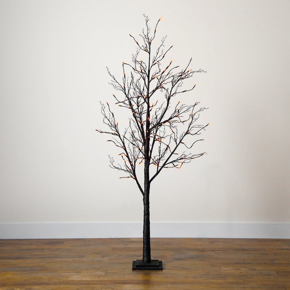 6ft. Pre-Lit Halloween Black Twig Artificial Fall Tree with 300 Orange