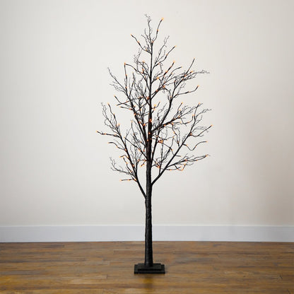 6ft. Pre-Lit Halloween Black Twig Artificial Fall Tree with 300 Orange