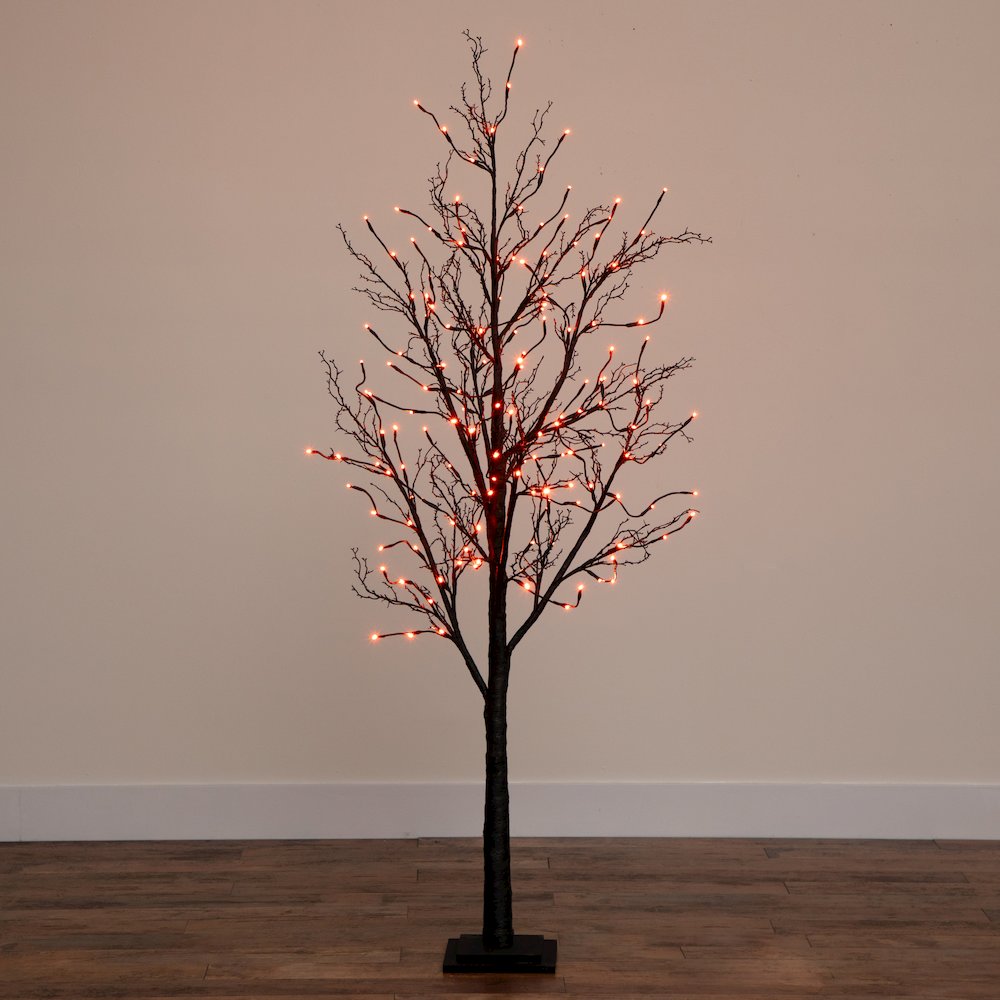 6ft. Pre-Lit Halloween Black Twig Artificial Fall Tree with 300 Orange