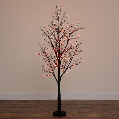 6ft. Pre-Lit Halloween Black Twig Artificial Fall Tree with 300 Orange