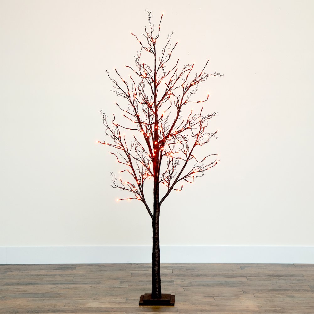 6ft. Pre-Lit Halloween Black Twig Artificial Fall Tree with 300 Orange
