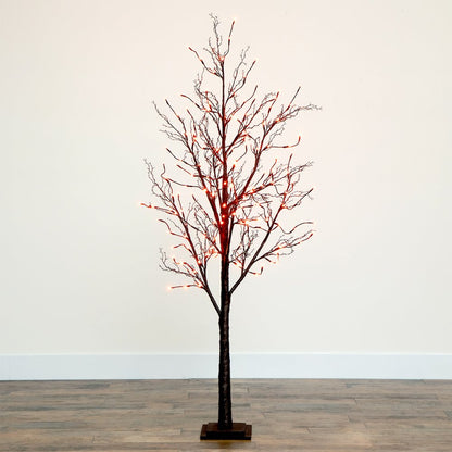 6ft. Pre-Lit Halloween Black Twig Artificial Fall Tree with 300 Orange