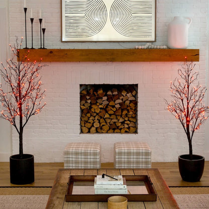 5ft. Pre-Lit Halloween Deluxe Black Twig Artificial Fall Tree with 102 Orange