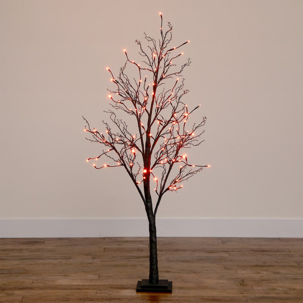 5ft. Pre-Lit Halloween Deluxe Black Twig Artificial Fall Tree with 102 Orange