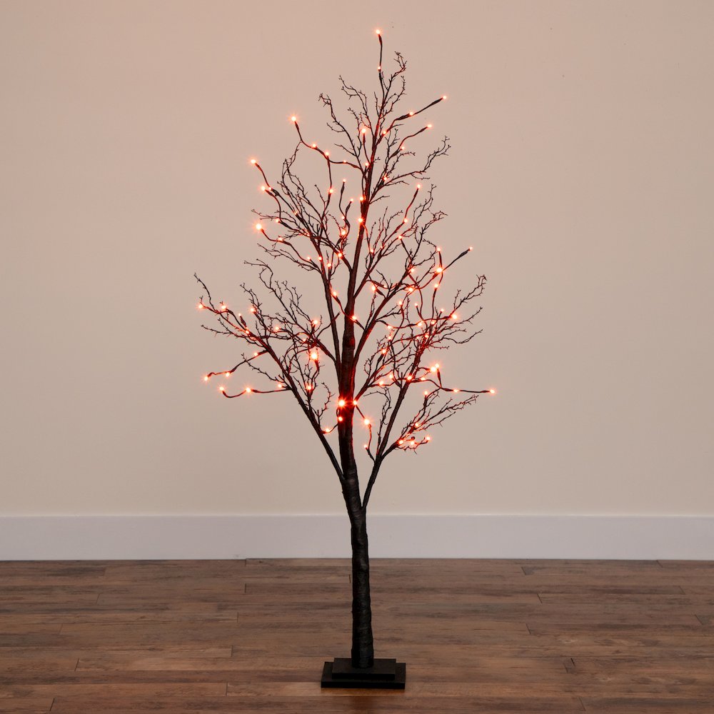 5ft. Pre-Lit Halloween Deluxe Black Twig Artificial Fall Tree with 102 Orange