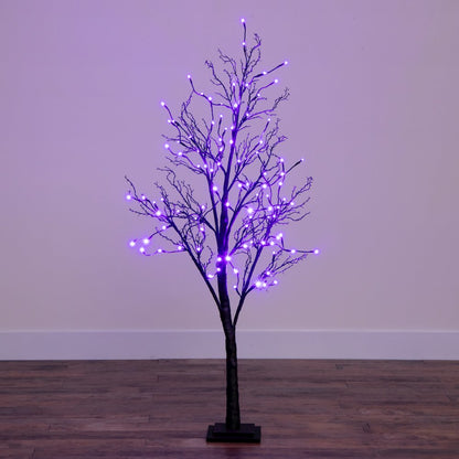 5ft. Pre-Lit Halloween Deluxe Black Twig Artificial Fall Tree with 102 Orange