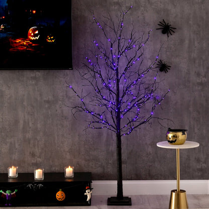 6ft. Pre-Lit Halloween Deluxe Black Twig Artificial Fall Tree with 156 Orange