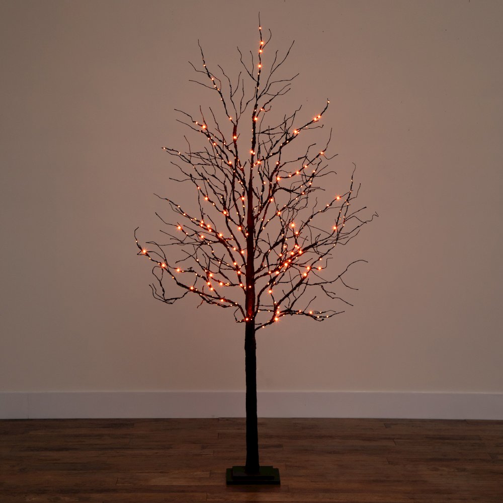 6ft. Pre-Lit Halloween Deluxe Black Twig Artificial Fall Tree with 156 Orange