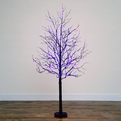 6ft. Pre-Lit Halloween Deluxe Black Twig Artificial Fall Tree with 156 Orange