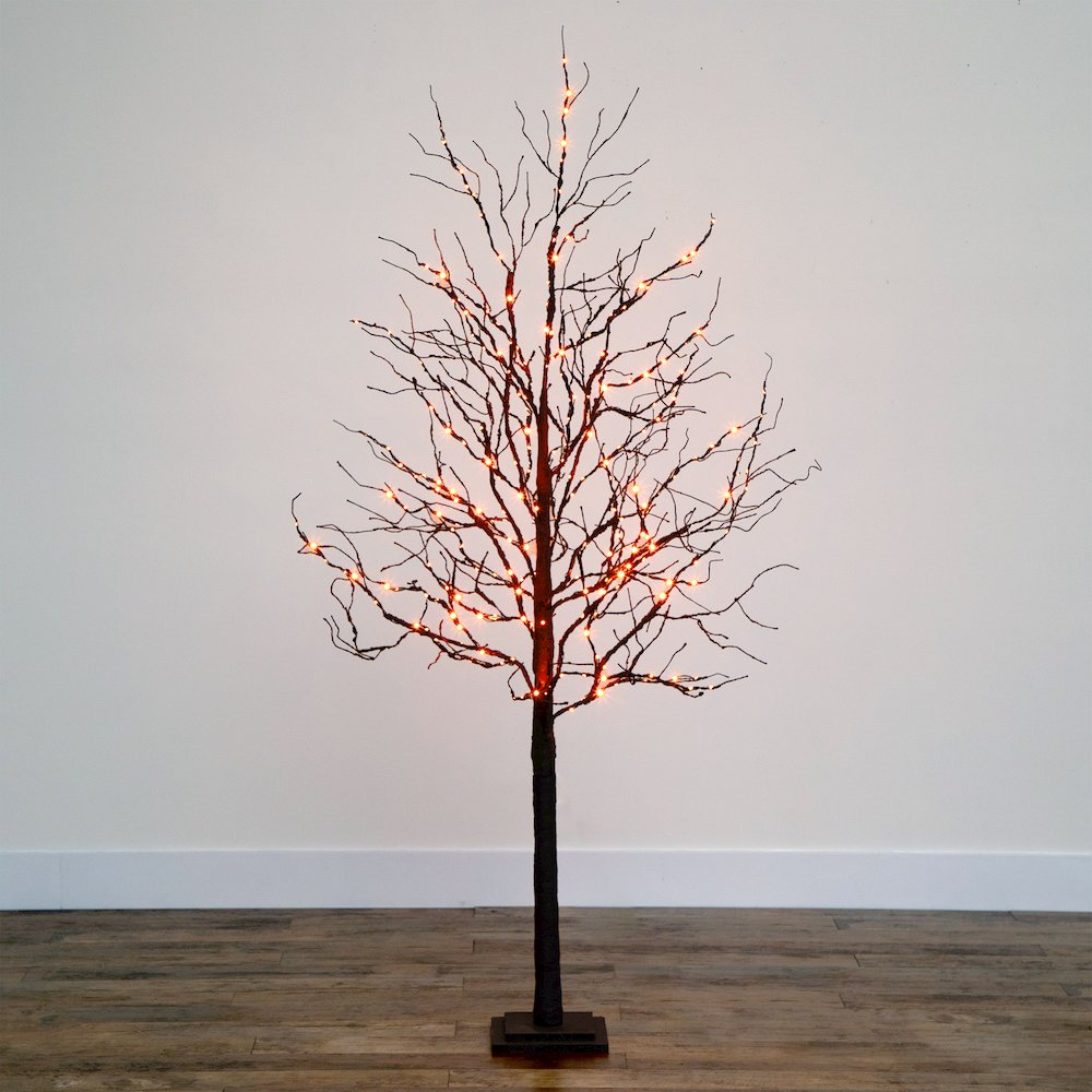 6ft. Pre-Lit Halloween Deluxe Black Twig Artificial Fall Tree with 156 Orange