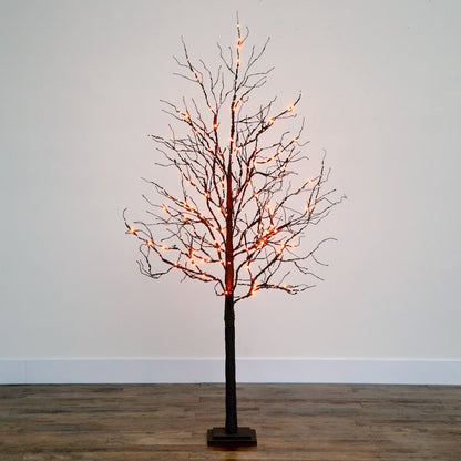 6ft. Pre-Lit Halloween Deluxe Black Twig Artificial Fall Tree with 156 Orange