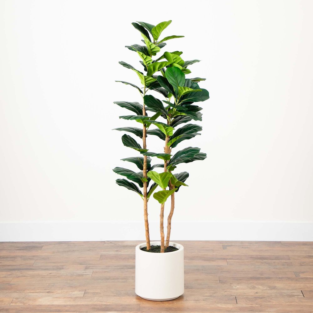 5ft. Artificial Fiddle Leaf Tree in Decorative White Planter