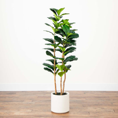 5ft. Artificial Fiddle Leaf Tree in Decorative White Planter