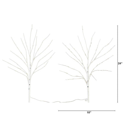 24in. Pre-Lit Artificial White Birch Branches with 80 Warm White Set of 2