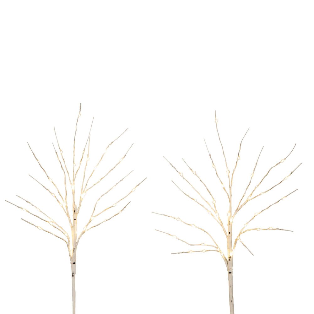 24in. Pre-Lit Artificial White Birch Branches with 80 Warm White Set of 2