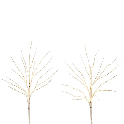 24in. Pre-Lit Artificial White Birch Branches with 80 Warm White Set of 2