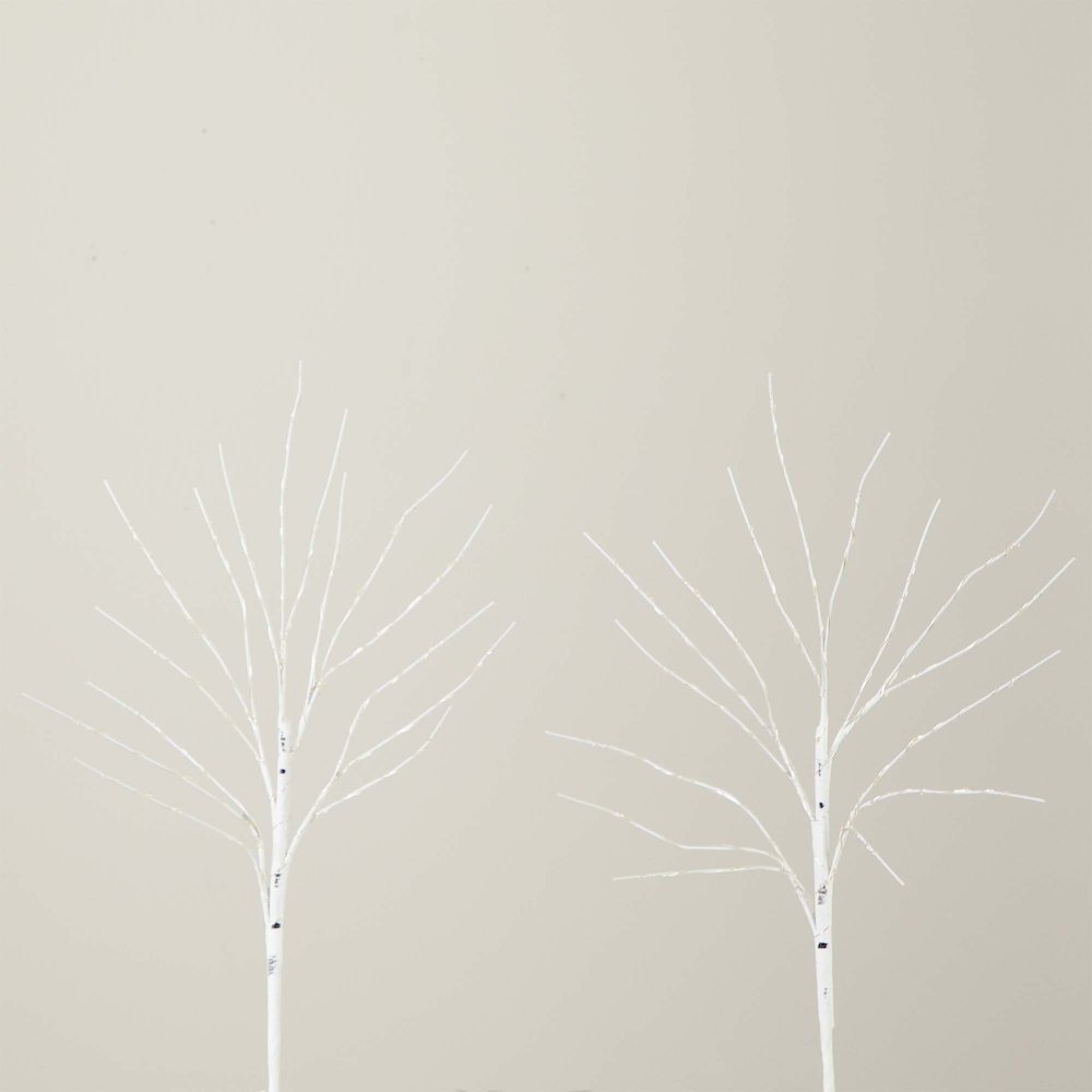 24in. Pre-Lit Artificial White Birch Branches with 80 Warm White Set of 2