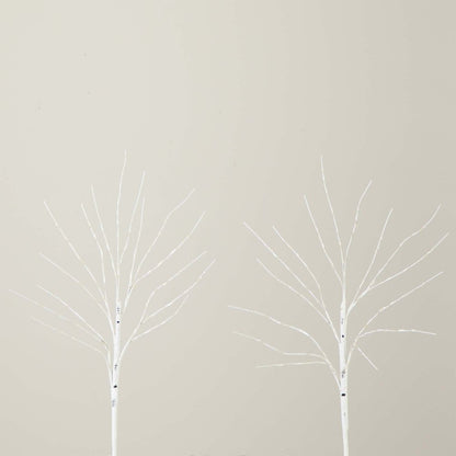 24in. Pre-Lit Artificial White Birch Branches with 80 Warm White Set of 2