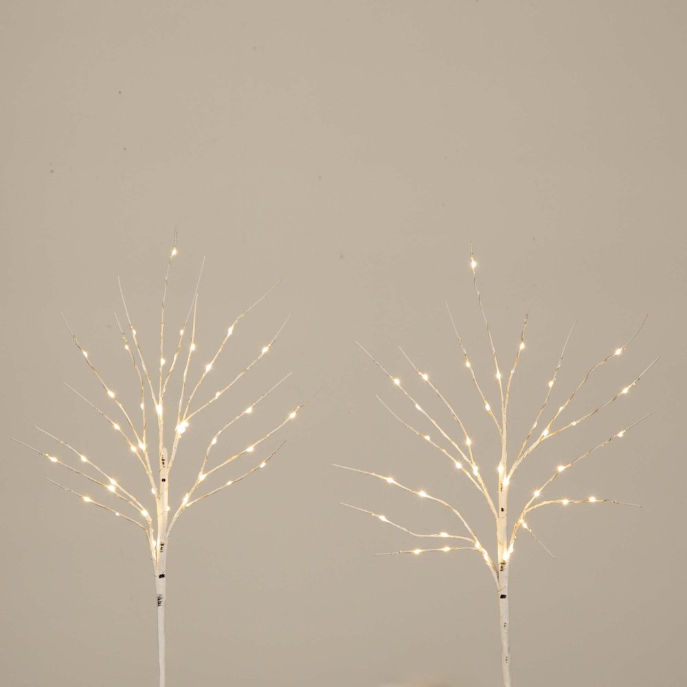 24in. Pre-Lit Artificial White Birch Branches with 80 Warm White Set of 2