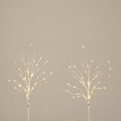 24in. Pre-Lit Artificial White Birch Branches with 80 Warm White Set of 2