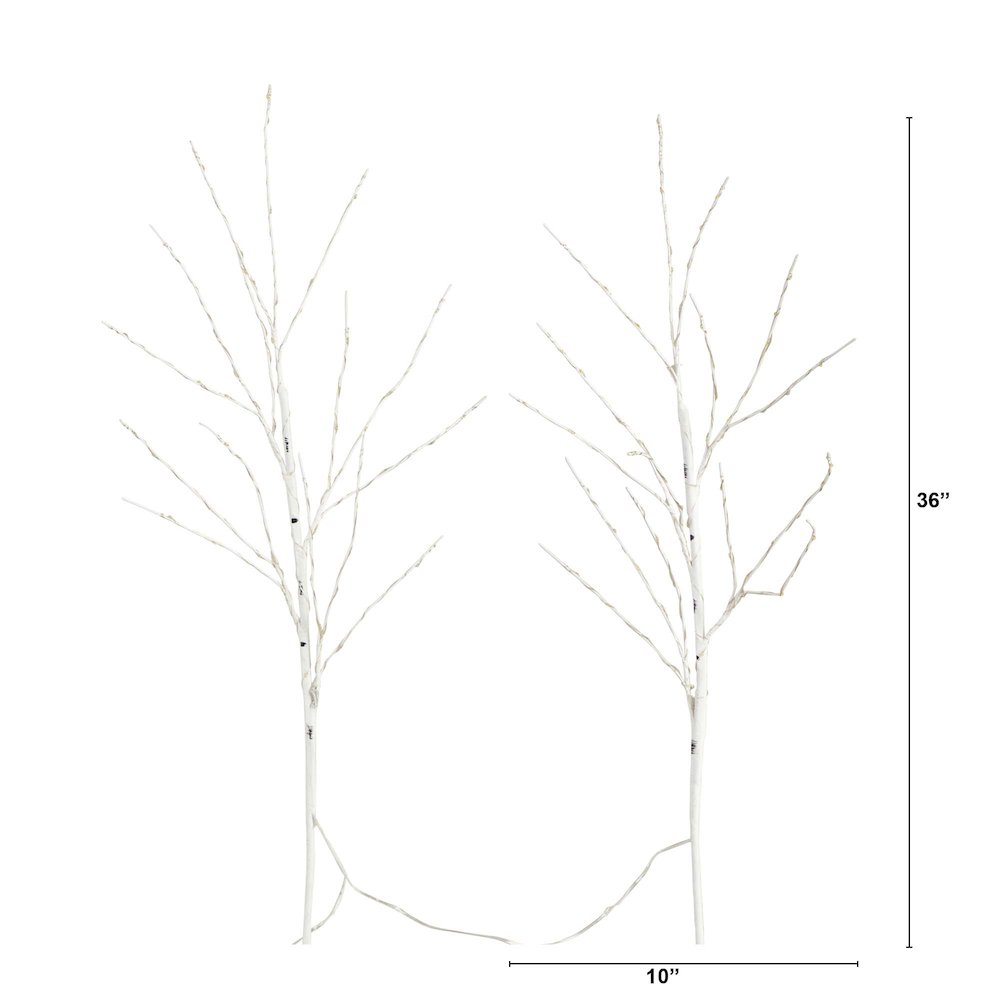 36in. Pre-Lit Artificial White Birch Branches with 150 Warm White Set of 2