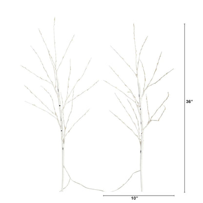 36in. Pre-Lit Artificial White Birch Branches with 150 Warm White Set of 2