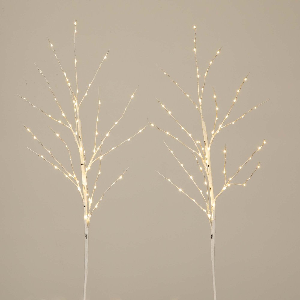 36in. Pre-Lit Artificial White Birch Branches with 150 Warm White Set of 2