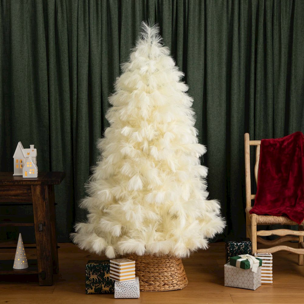 6ft. Artificial Off-White Pampas Grass Christmas Tree