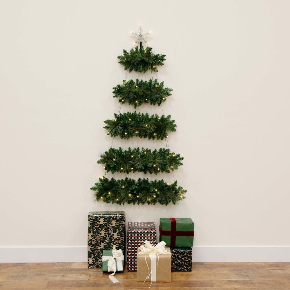 5ft. Artificial Wall Hanging Christmas Tree with 50 Warm White LED Lights