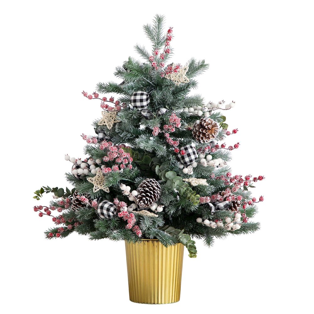 3ft. Pre-Lit Artificial Snow Covered Decorative Christmas Tree in Golden Planter