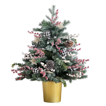 3ft. Pre-Lit Artificial Snow Covered Decorative Christmas Tree in Golden Planter