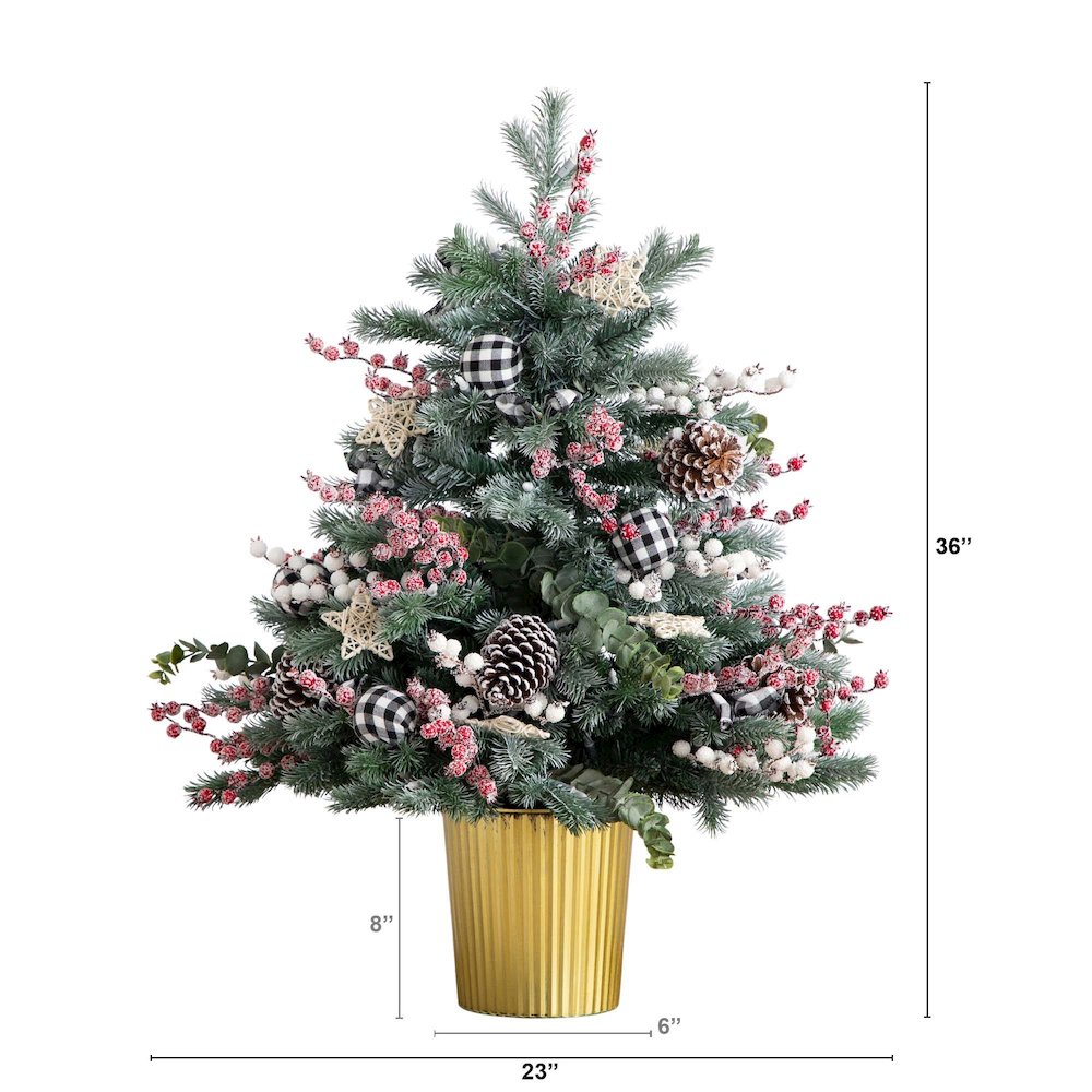 3ft. Pre-Lit Artificial Snow Covered Decorative Christmas Tree in Golden Planter