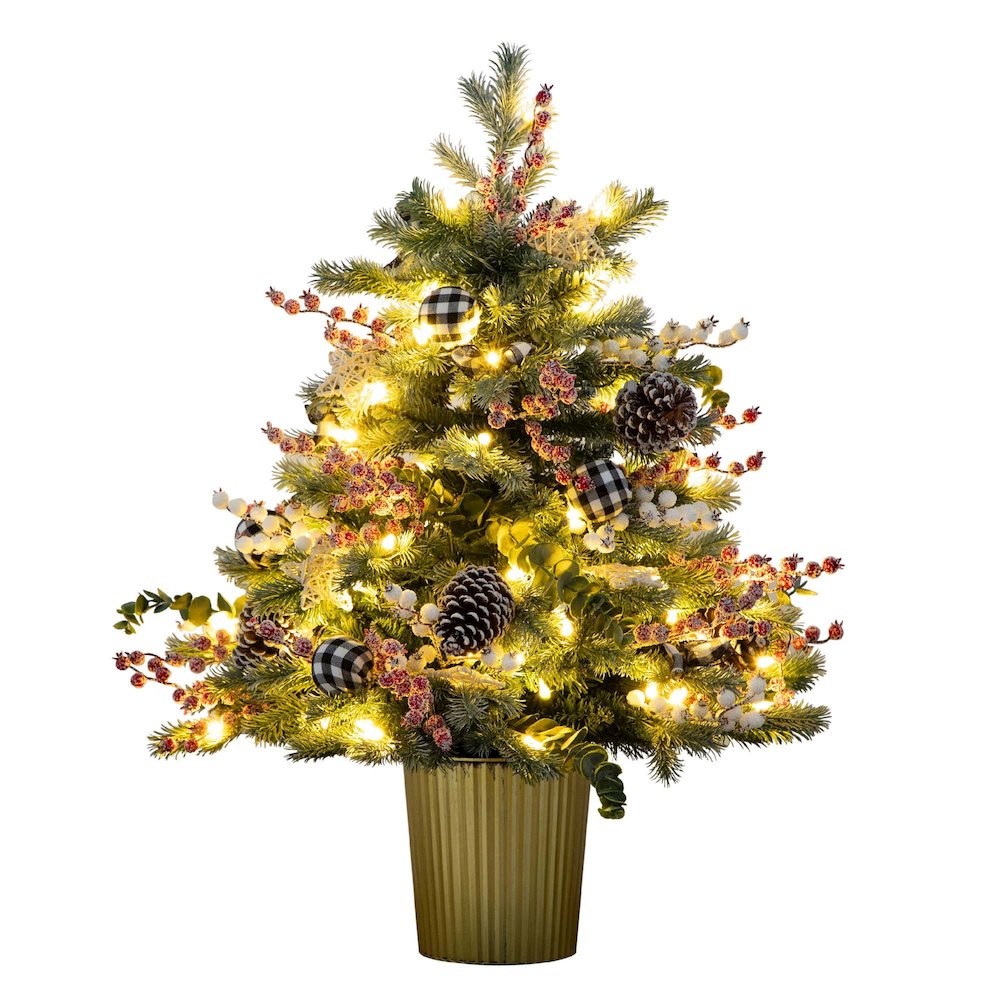 3ft. Pre-Lit Artificial Snow Covered Decorative Christmas Tree in Golden Planter