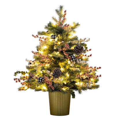 3ft. Pre-Lit Artificial Snow Covered Decorative Christmas Tree in Golden Planter
