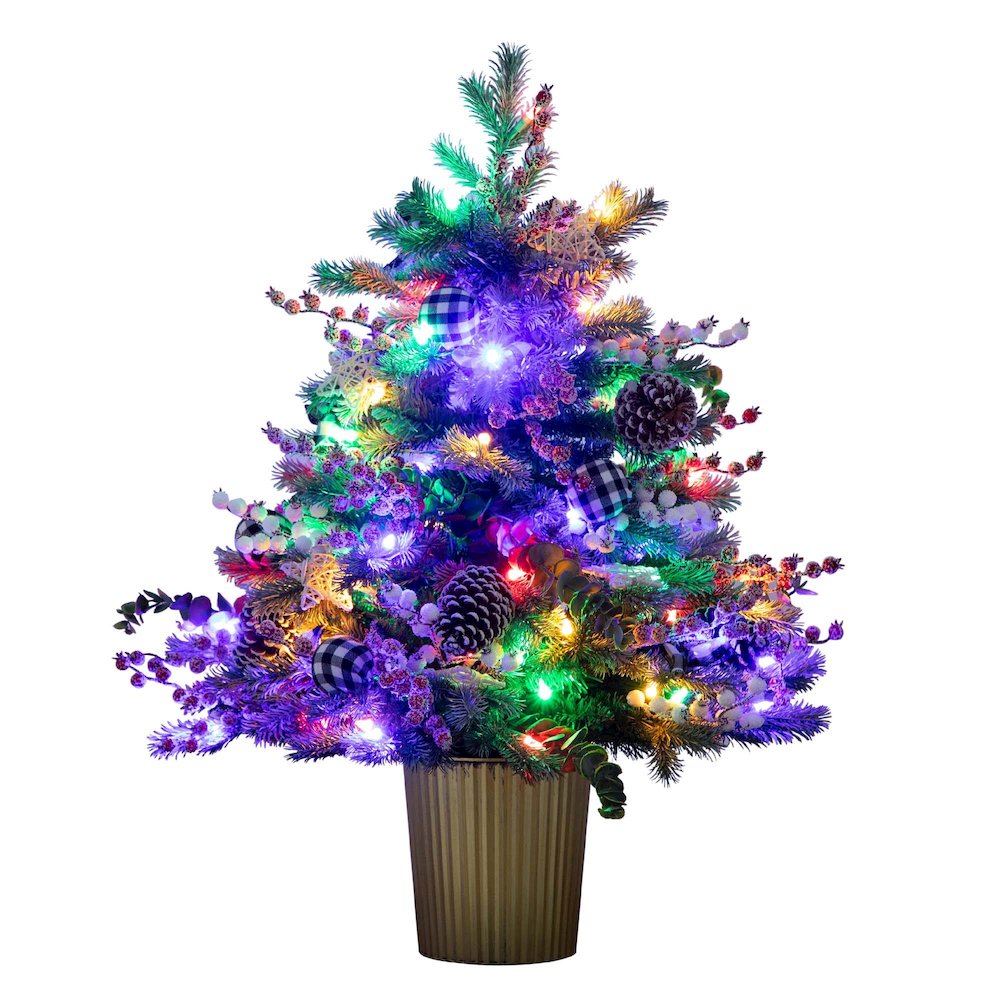 3ft. Pre-Lit Artificial Snow Covered Decorative Christmas Tree in Golden Planter