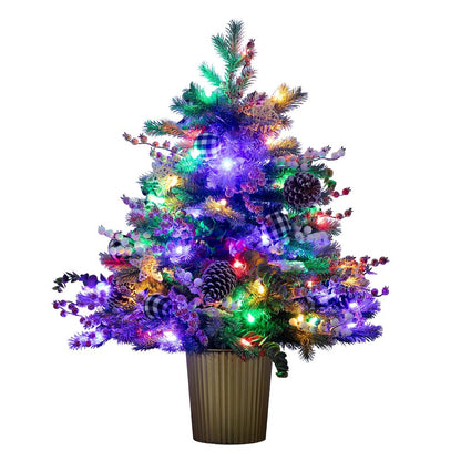 3ft. Pre-Lit Artificial Snow Covered Decorative Christmas Tree in Golden Planter