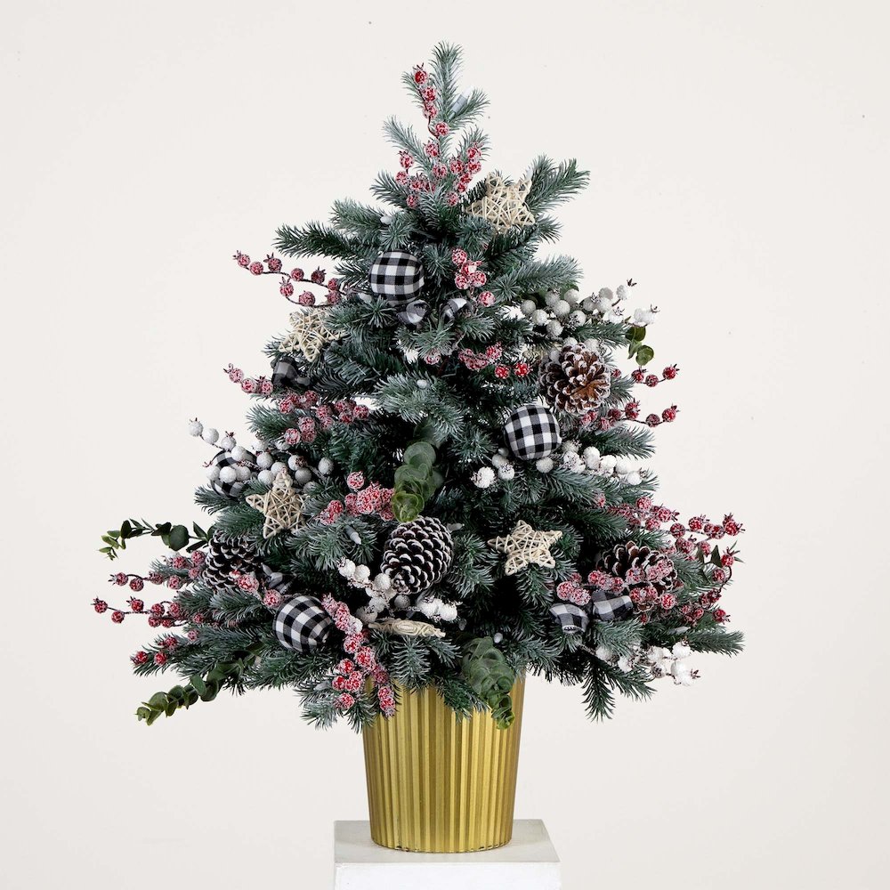 3ft. Pre-Lit Artificial Snow Covered Decorative Christmas Tree in Golden Planter