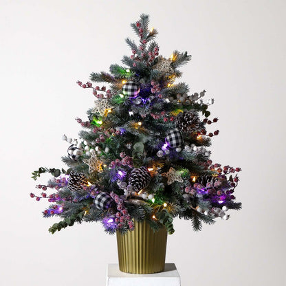 3ft. Pre-Lit Artificial Snow Covered Decorative Christmas Tree in Golden Planter