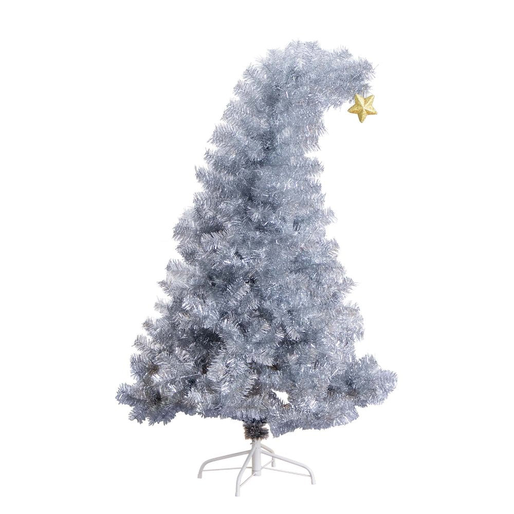 5ft. Artificial Silver Tinsel Holiday Santa's Hat Christmas Tree