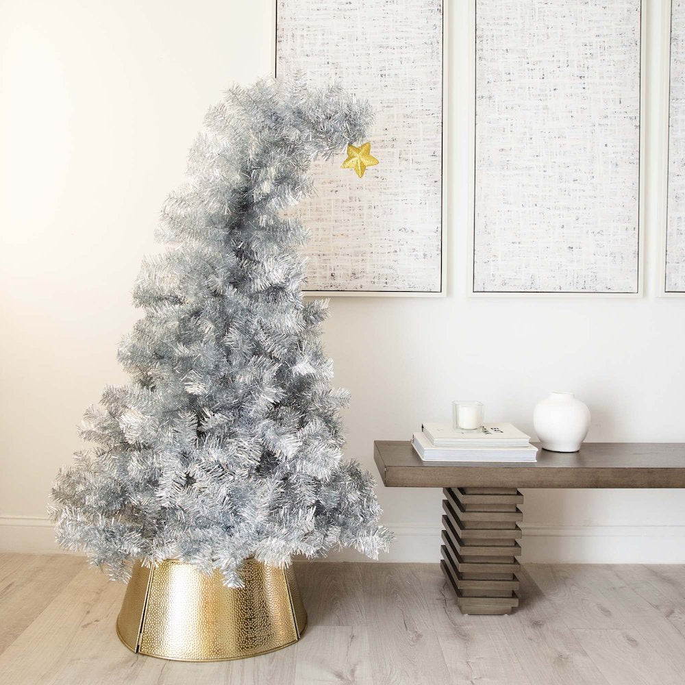 5ft. Artificial Silver Tinsel Holiday Santa's Hat Christmas Tree